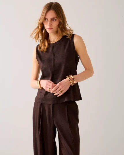 Summum mouwloze top linnenblend