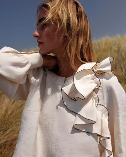 Summum linnenblend top met ruche