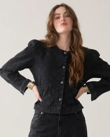 Summum cropped denim jacket borduur