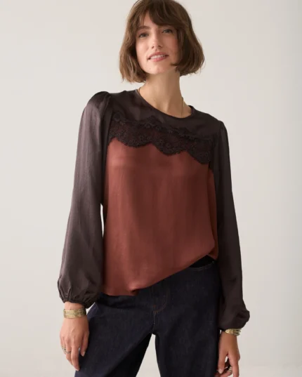 Summum two tone top met kant