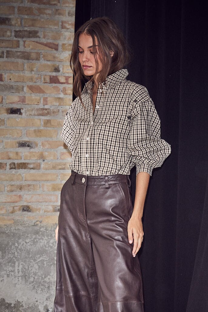 haute-lamitie-ruby-check-button-sleeve-shirt-hl10834-moccabeige-check-skjorter-203847